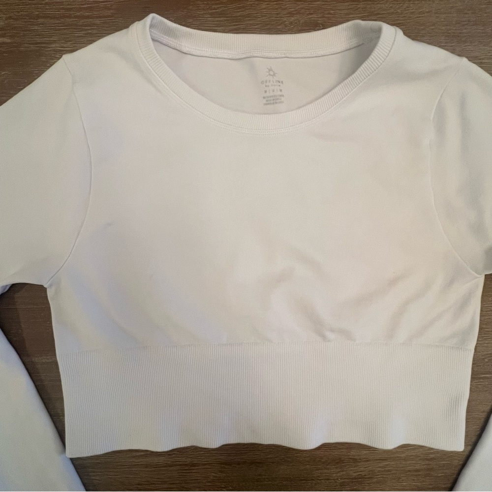 Seamless White Ribbed-Hem Crop Top-Offline by Aerie